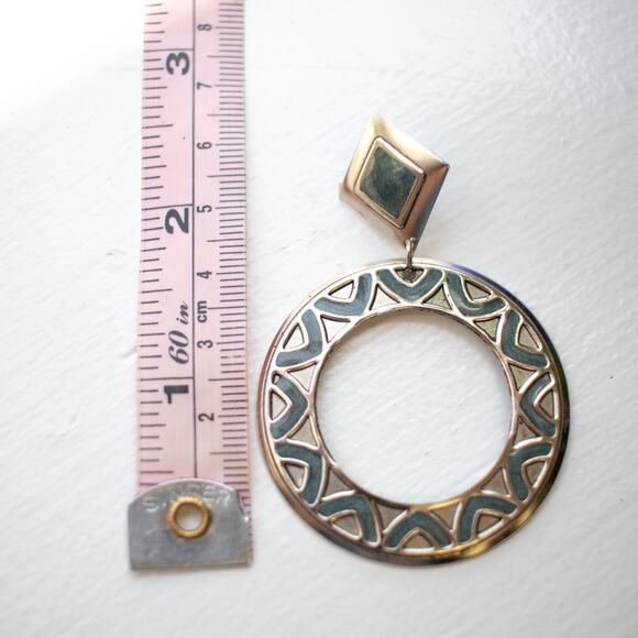 Vintage Turquoise Stud Hoop Earrings - Picture 5 of 5